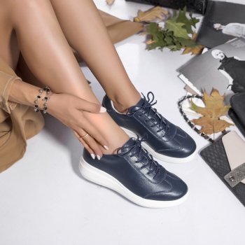 Γυναικεία αθλητικά παπούτσια gladys navy blue φυσικό δέρμα - Img 3