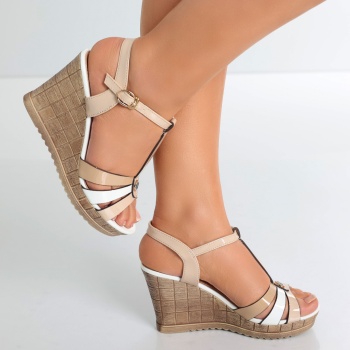 Γυναικεία σανδάλια πλατφόρμα Beige Eco Leather Laced Teo - Img 7