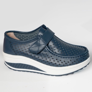 Γυναικεία casual παπούτσια navy blue φυσικό δέρμα run - Img 4