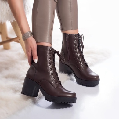 Γυναικείες μπότες με επένδυση eco leather hailey καφέ - Img 4