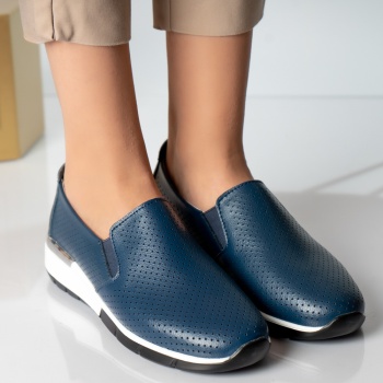 Κυρίες casual παπούτσια navy blue φυσικό δέρμα ninita - Img 4
