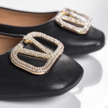 Μαύρες γυναικείες μπαλαρίνες από μανάλι eco leather dini - Img 2