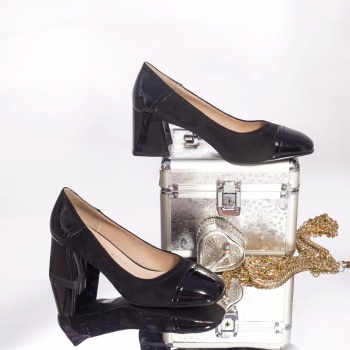 Παπούτσια με τακούνι glorya lace-up eco-leather και μαύρο σουέτ eco-leather - Img 4