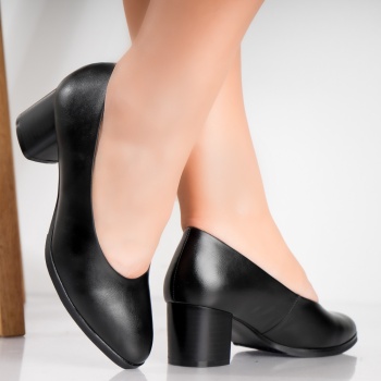 Berla γυναικεία παπούτσια με τακούνι από μαύρο eco leather - Img 4