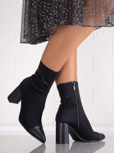 Botine Dama cu toc Negre din Textil Salara