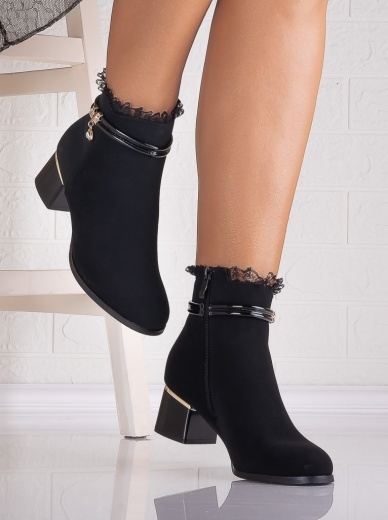 Botine Dama Imblanite cu toc Negre din Piele Ecologica Intoarsa Solea