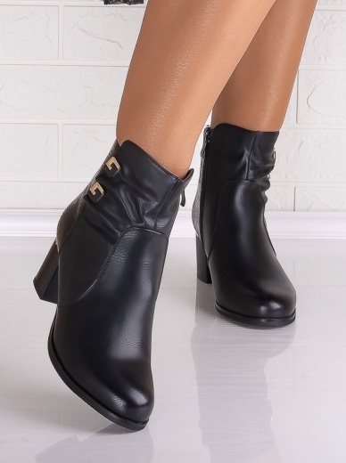 Botine Dama Imblanite cu toc Negre din Piele Ecologica Ranali - Img 6