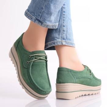 Calvi Green Γυναικεία παπούτσια πλατφόρμα σε φυσικό δέρμα γυρισμένο - Img 3