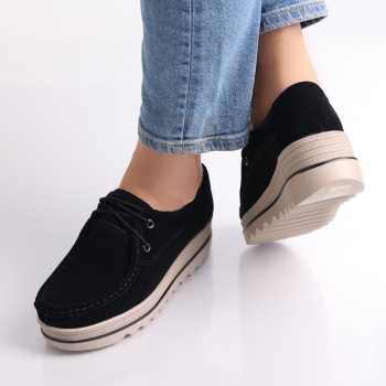 Calvi Ladies Platform Shoes Μαύρο φυσικό δέρμα γυρισμένο - Img 4