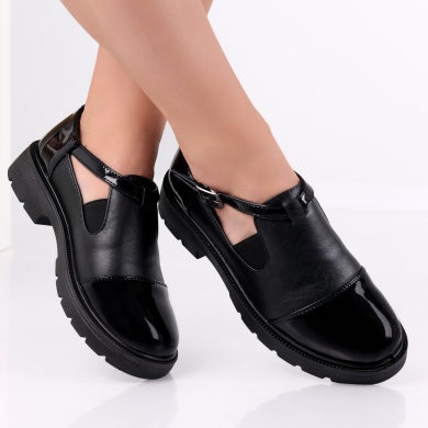 Crisbel Ladies Casual Μαύρα παπούτσια σε οικολογικό δέρμα με κορδόνια - Img 2