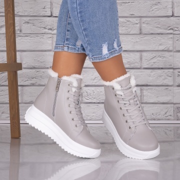 Ghete dama Imblanite Gri din Piele Naturala Weber