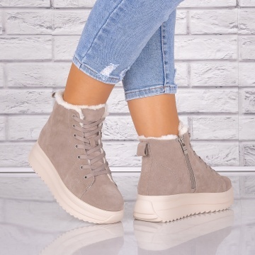 Ghete dama Imblanite Kaki din Piele Naturala Intoarsa Weber