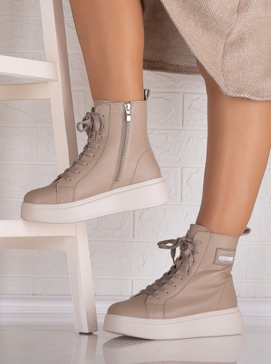 Ghete dama Imblanite Khaki din Piele Naturala Levela - Img 3