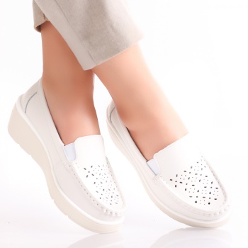 Ladies' Casual White Natural Leather Shoes Avril Φυσικό Δερμάτινο Παπούτσι - Img 2