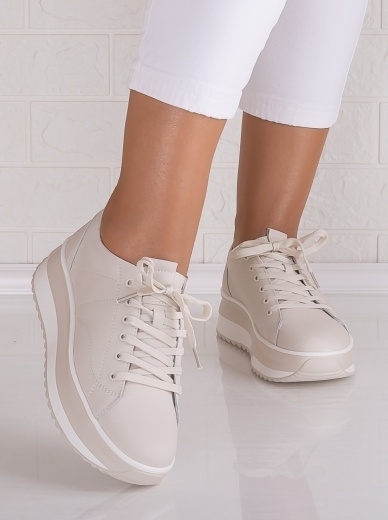 Pantofi dama casual Bej din Piele Naturala Shula - Img 5