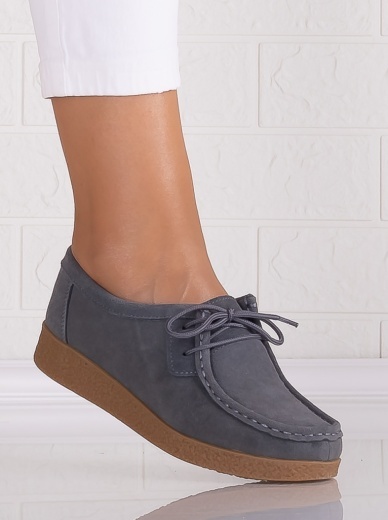 Pantofi dama casual Gri din Piele Naturala Intoarsa Alenasa - Img 2