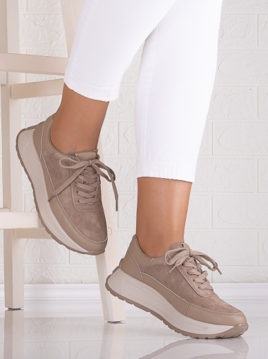 Pantofi dama casual Khaki din Piele Naturala Intoarsa Morela - Img 3