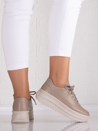 Pantofi dama casual Khaki din Piele Naturala Lerana - Img 3