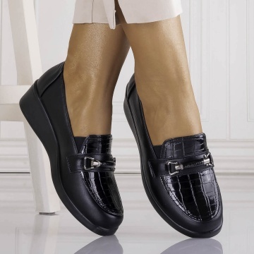 Pantofi dama cu platforma Negri din Piele Ecologica Azonma
