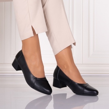 Pantofi dama cu toc Negri din Piele Naturala Rimela