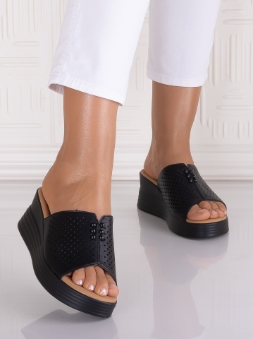 Papuci dama Negrii cu platformă din Piele Ecologica Astomis