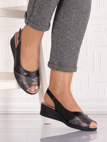 Sandale casual Negre dama din Piele Ecologica Auura