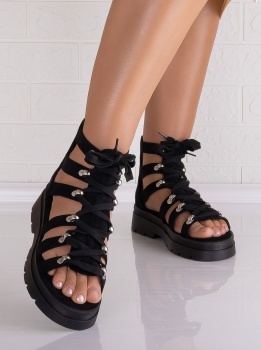Sandale dama cu platforma Negre din piele ecologica Hurganda - Img 4