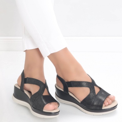 Sandale dama cu platforma Negre din Piele Ecologica Yura - Img 2