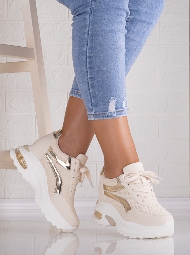 Sneakers dama cu platforma BEJ din Textil Darlin
