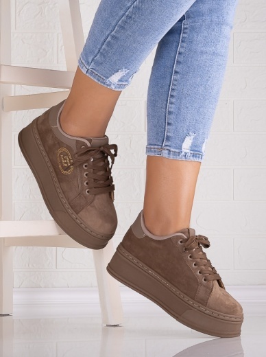 Sneakers dama cu platforma Khaki din Piele Ecologica Intoarsa Anasya