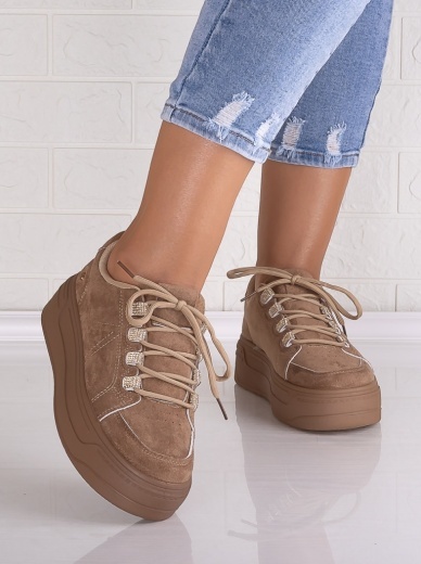 Sneakers dama cu platforma Khaki din Piele Ecologica Intoarsa Davena - Img 5