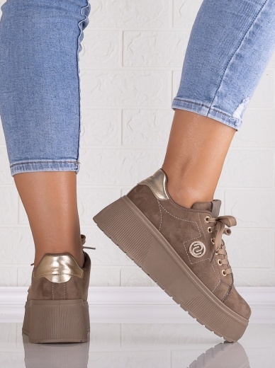 Sneakers dama cu platforma Khaki din Piele Ecologica Intoarsa Masega - Img 5