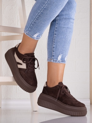 Sneakers dama cu platforma Maro din Piele Ecologica Intoarsa Nevasa