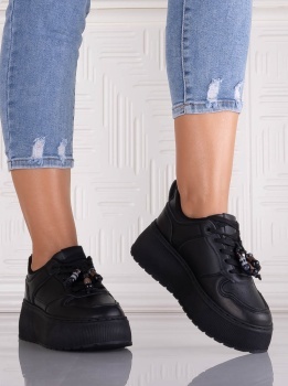 Sneakers dama cu platforma Negri din Piele Ecologica Arenia - Img 5