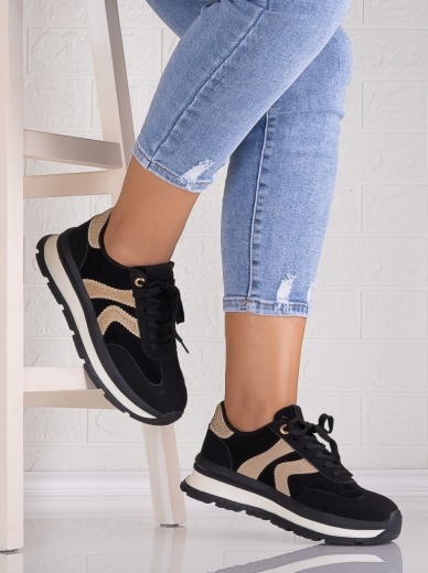 Sneakers dama cu platforma Negri din Piele Ecologica Intoarsa Suziana - Img 3