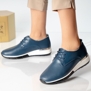 Γυναικεία casual παπούτσια navy blue φυσικό δέρμα lamita - Img 2