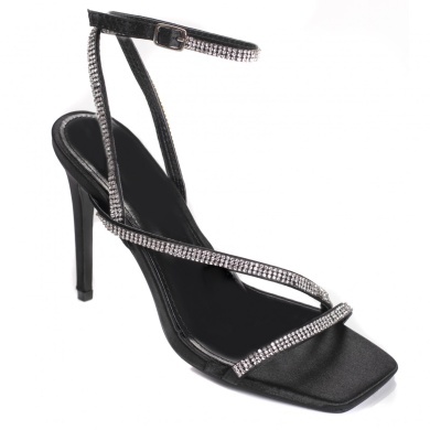 Μαύρα γυναικεία σανδάλια με σατέν τακούνι garafa - Img 5