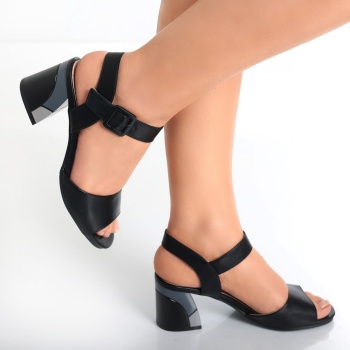 Anaya Ladies Μαύρο Eco Leather πέδιλα με τακούνι - Img 5