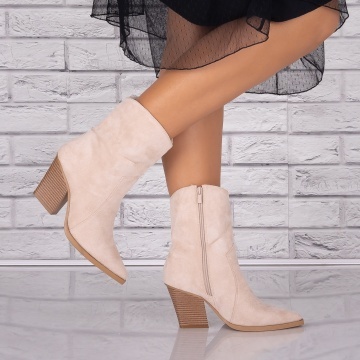 Botine dama Bej din Piele Ecologica Intoarsa Cidra