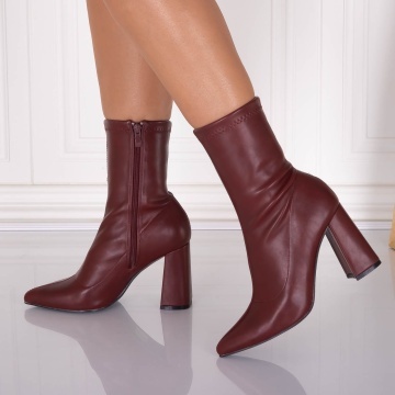 Botine dama Bordo din Piele ecologica Rumia