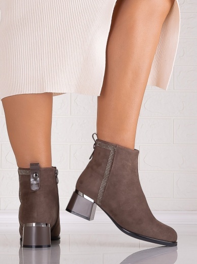 Botine Dama Imblanite Taupe din Piele Ecologica Intoarsa Manila