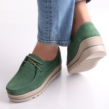 Calvi Green Γυναικεία παπούτσια πλατφόρμα σε φυσικό δέρμα γυρισμένο - Img 4