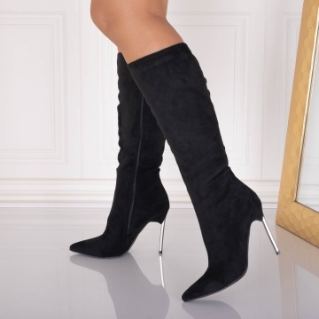 Cizme dama Negre din Piele Ecologica Intoarsa Ranale