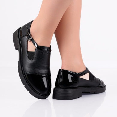 Crisbel Ladies Casual Μαύρα παπούτσια σε οικολογικό δέρμα με κορδόνια - Img 3