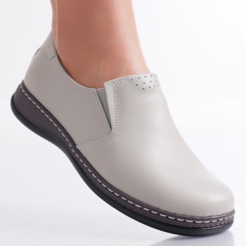 Deborah Ladies Casual Γκρι Φυσικό Δερμάτινο Παπούτσι
