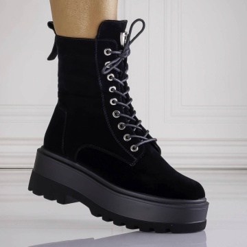 Ghete Dama Imblanite Negre din Piele Ecologica Intoarsa Valinsa