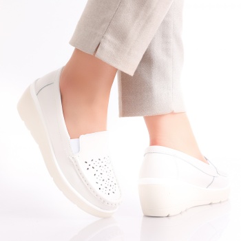 Ladies' Casual White Natural Leather Shoes Avril Φυσικό Δερμάτινο Παπούτσι - Img 3