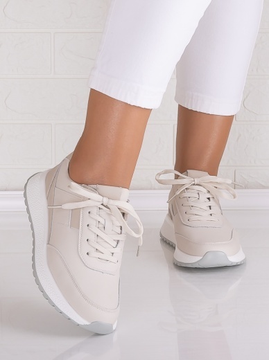 Pantofi dama casual Bej din Piele Naturala Jenina - Img 5