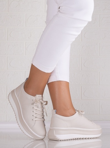 Pantofi dama casual Bej din Piele Naturala Shula - Img 2
