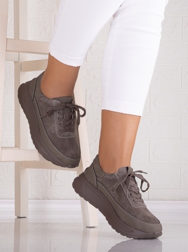 Pantofi dama casual Gri inchis din Piele Naturala Intoarsa Morela - Img 2